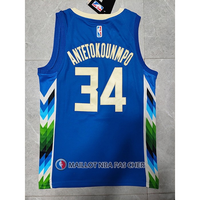 Maillot Milwaukee Bucks Giannis Antetokounmpo NO 34 Ville 2022-23 Bleu